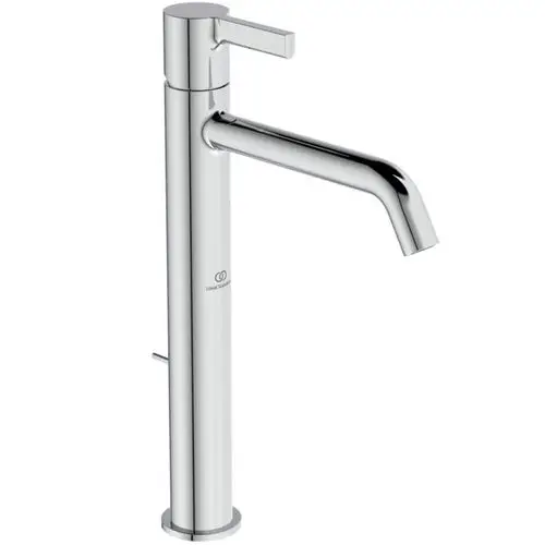 Chromene Waschtischarmatur mit seitlichem Hebel und Auslauf, hergestellt von Ideal Standard. Der Armaturenkörper hat eine klare, moderne Form.